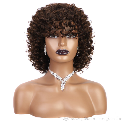Vigorous ready to ship peruvian 150% density wholesale short brown 100% brazilian protein human hair weave wig for african women